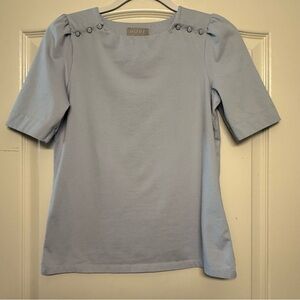 Pure Collection Blue Organic Cotton Top Button Shoulder US 4 UK 8 EU 34